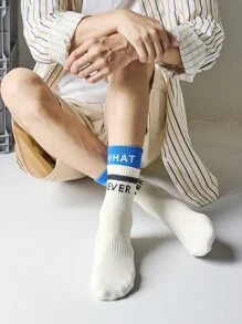 Men Letter Graphic Crew Socks - Beige - View 4