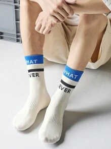Men Letter Graphic Crew Socks - Beige - View 6