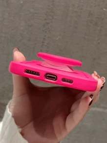 素色手機殼帶心形鏡子手機氣囊支架 - 玫紅色 - 查看 2