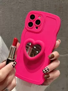 素色手機殼帶心形鏡子手機氣囊支架 - 玫紅色 - 查看 4