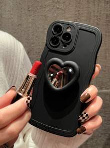 素色手機殼帶愛心設計手機氣囊支架 - 黑色 - 查看 3