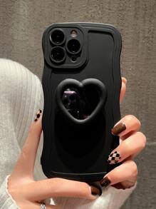 素色手機殼帶愛心設計手機氣囊支架 - 黑色 - 查看 4