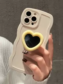 Plain Phone Case With Heart Stand-Out Phone Grip - Apricot - View 1