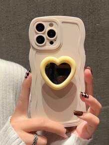 Plain Phone Case With Heart Stand-Out Phone Grip - Apricot - View 4