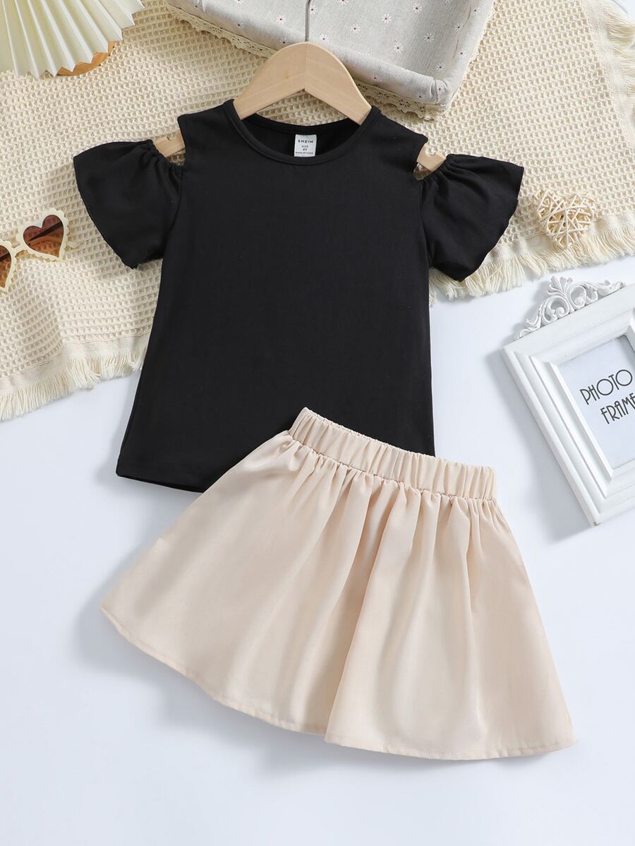 Toddler Girls Cold Shoulder Tee & Elastic Waist Skirt - Multicolor - View 1