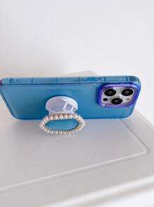 Plating Phone Case With Faux Pearl Stand-Out Phone Grip - Blue - View 3