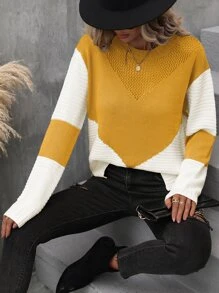 SHEIN LUNE Jersey de dos tonos de hombros caídos bajo con abertura