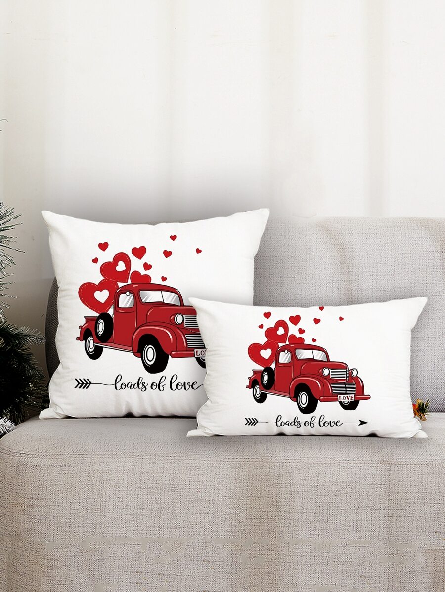 1pc Valentine's Day Heart & Car Pattern Cushion Cover Without Filler - Multicolor - View 1