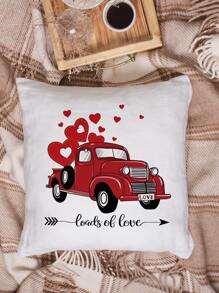 1pc Valentine's Day Heart & Car Pattern Cushion Cover Without Filler - Multicolor - View 2