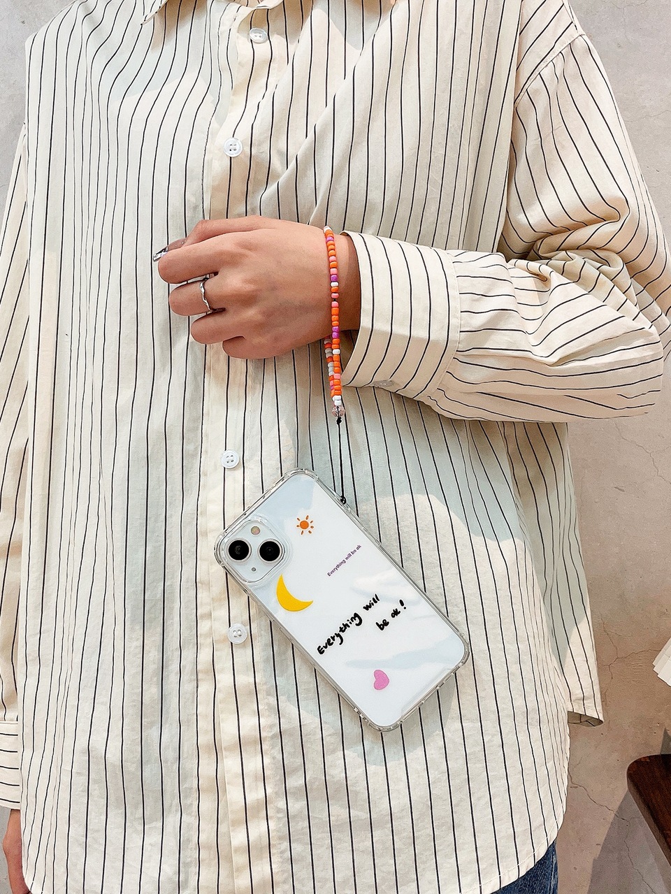Letter Graphic Clear Phone Case With Lanyard