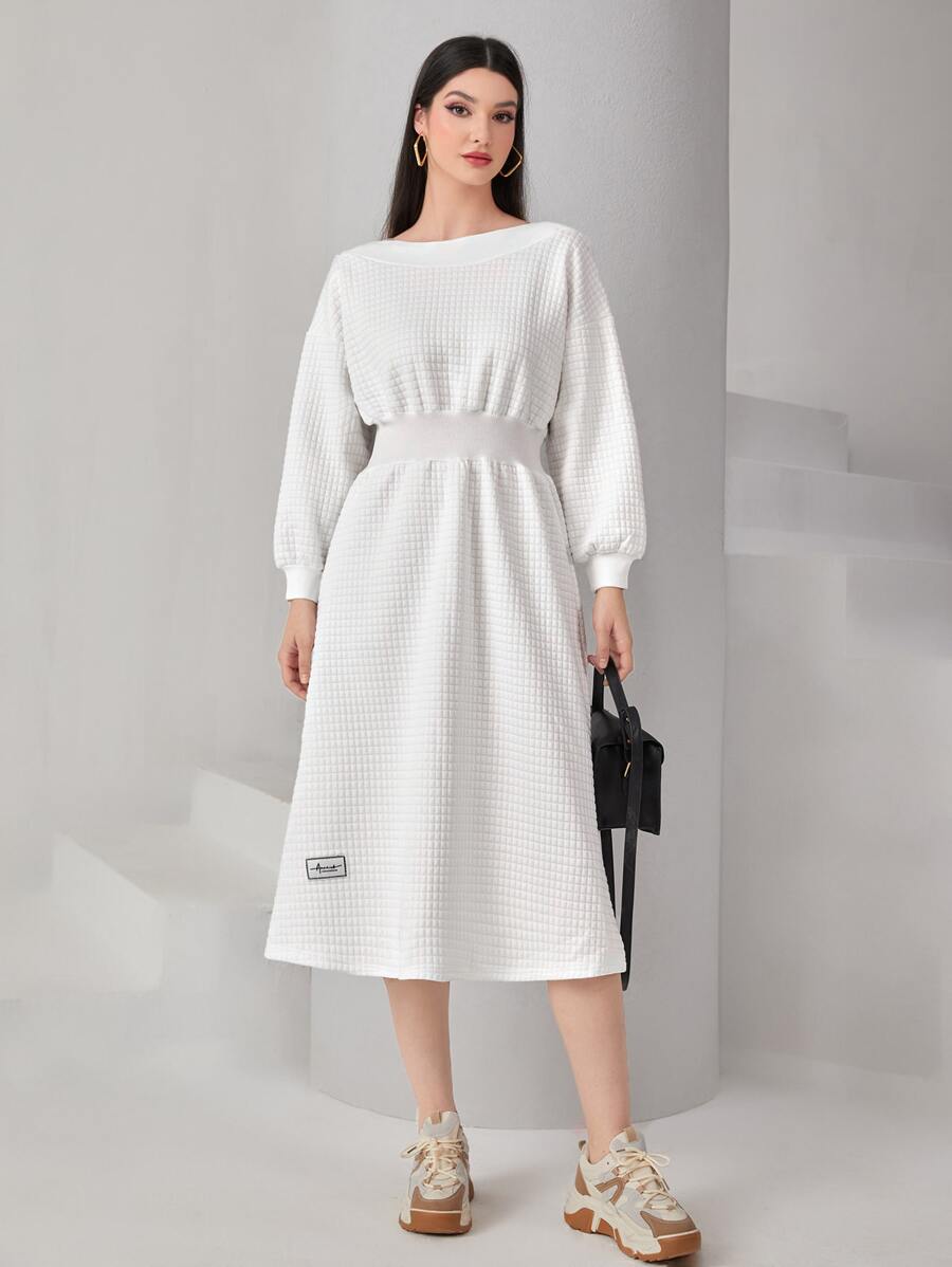 Mulvari Letter Patched Drop Shoulder Sweatshirt Dress - White - View 1