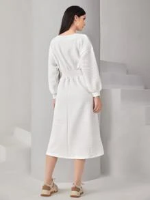 Mulvari Letter Patched Drop Shoulder Sweatshirt Dress - White - View 2