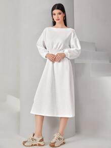 Mulvari Letter Patched Drop Shoulder Sweatshirt Dress - White - View 4