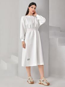 Mulvari Letter Patched Drop Shoulder Sweatshirt Dress - White - View 5