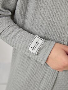 Mulvari Abaya de punto texturizado de frente abierto y vestido árabe modesto de manga larga - Gris - Ver 6