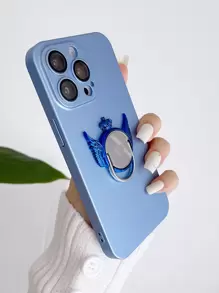 Plain Phone Case With Wings Design Ring Holder - Blue - View 1