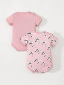 嬰兒嬰兒2入組卡通和字母圖案連體衣