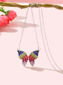Vòng cổ quyến rũ bướm rhinestone - Bạc - Xem 1