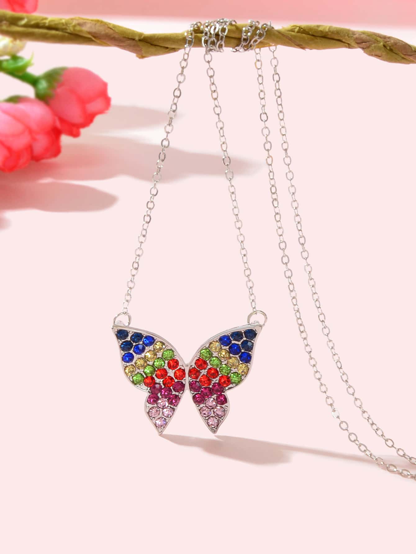 Vòng cổ quyến rũ bướm rhinestone - Bạc - Xem 1