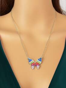 Vòng cổ quyến rũ bướm rhinestone - Bạc - Xem 2