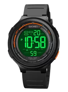 Skmei 1入組黑色TPR聚氨酯帶運動日期鬧鈴防水圓形錶盤數字手錶,適用於日常生活 - 黑色 - 查看 2