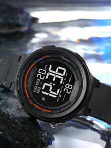 Skmei 1入組黑色TPR聚氨酯帶運動日期鬧鈴防水圓形錶盤數字手錶,適用於日常生活 - 黑色 - 查看 4