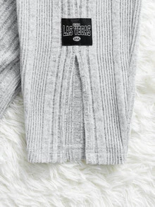 SHEIN LUNE Plus Drop Shoulder Rib-knit Tee & Split Hem Trousers Set - Light Grey - View 10