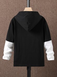 Boys Reflective Cartoon Graphic 2 In 1 Hooded Tee - Black and White - View 2