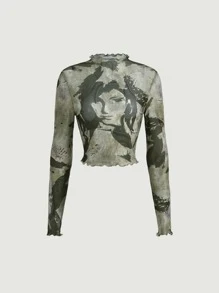 SHEIN MOD Áo nữ Xù nhỏ Con số Cà vạt nhuộm Giải trí - Nhiều màu - Xem 2