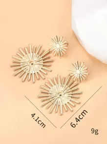 太阳吊坠耳环 - 金黃色 - 查看 4