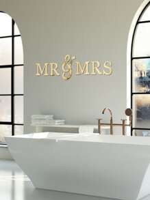 6pcs Letter Graphic Mirror Wall Sticker - Gold - View 2