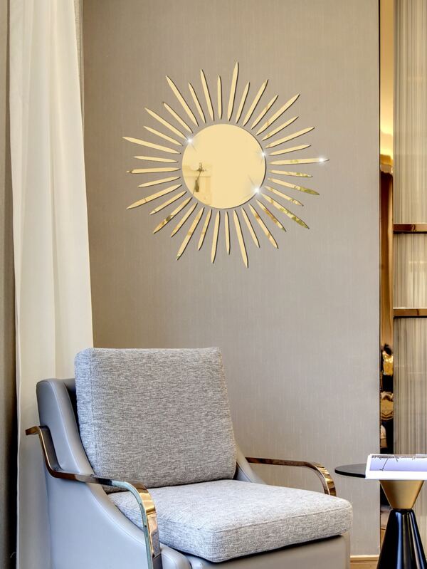 1set Exquisite Bright Mirror Wall Sticker, Creative 3D Sun Shaped