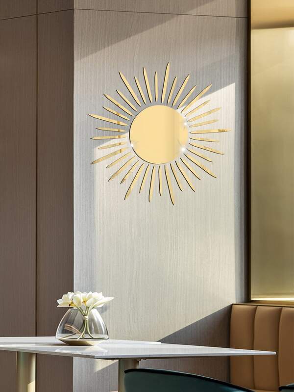1set Exquisite Bright Mirror Wall Sticker, Creative 3D Sun Shaped