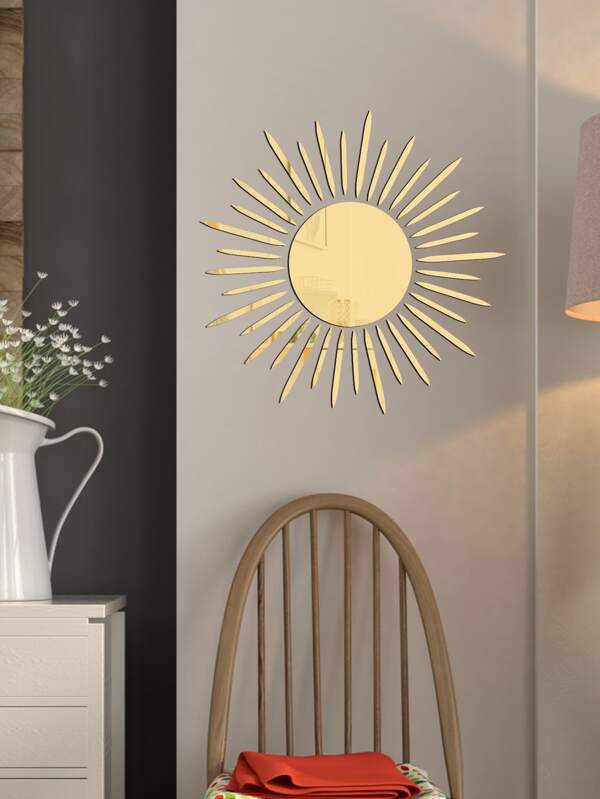 1set Exquisite Bright Mirror Wall Sticker, Creative 3D Sun Shaped