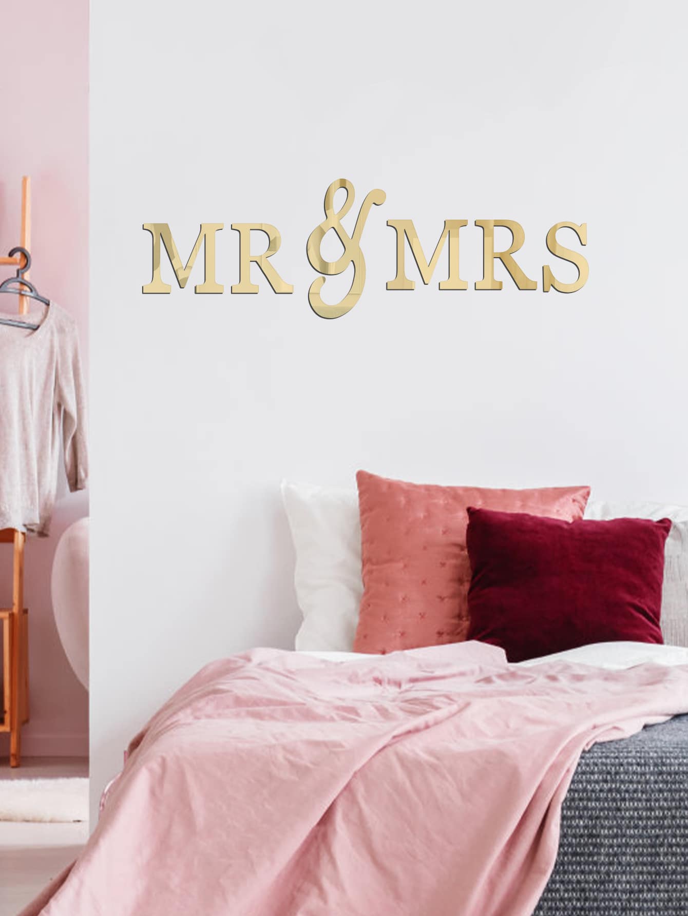 6pcs Letter Graphic Mirror Wall Sticker - Gold - View 1