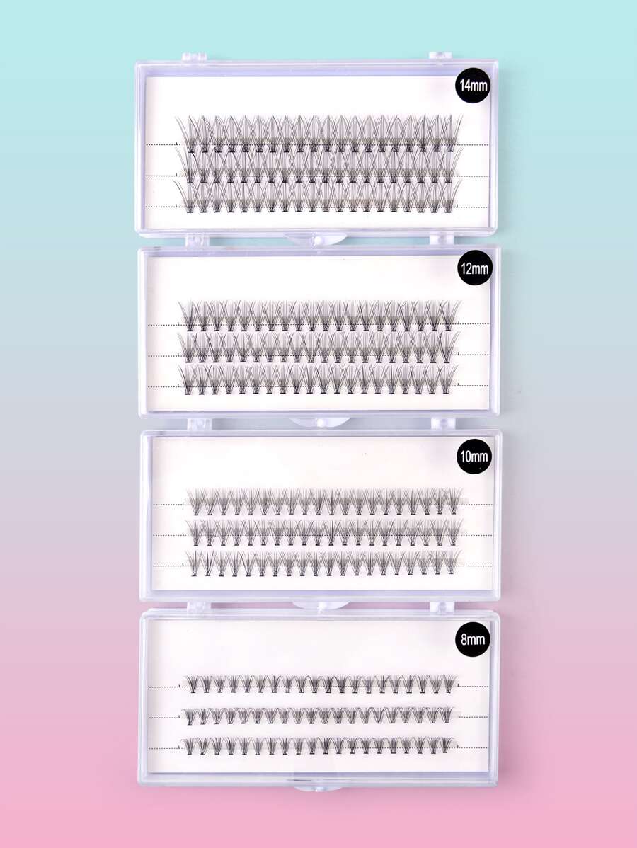 Individual Cluster Lashes, 4boxes Faux Mink Lashes Natural Long Fishtail False Eyelashes For Women Mom Wife Sister Teen Girl Friend - Black - View 1