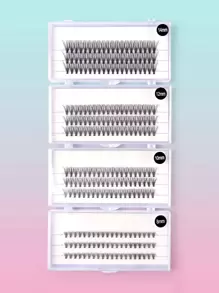 Individual Cluster Lashes, 4boxes Faux Mink Lashes Natural Long Fishtail False Eyelashes For Women Mom Wife Sister Teen Girl Friend - Black - View 1