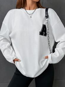 SHEIN EZwear Summer Outfits Letter Patched Drop Shoulder Tee - White - View 1