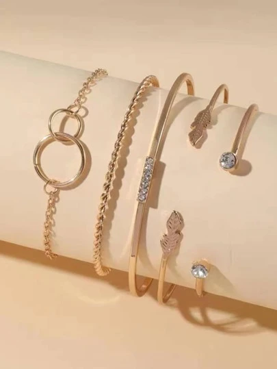 SHEIN X Lucía Bellido 5入組水鑽和樹葉裝飾手環