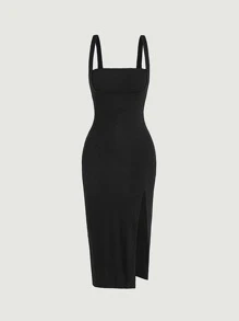 SHEIN MOD 高衩吊帶連衣裙 - 黑色 - 查看 1