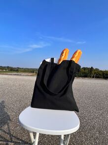 1 pieza Bolsa de lona de unicolor de gran capacidad, bolso de compras informal con asa para el hombro para el trabajo 1 pieza Bolsa de compras de lona versátil, simple, portátil, reutilizable y plegable de gran capacidad para mujeres para exteriores, de vuelta a la escuela, viajes, compras, bolsa escolar, portátil, plegable, gran capacidad, para adolescentes, mujeres, estudiantes universitarias, universidad, escuela secundaria, exteriores, viajes, salidas, trabajo, negocios, transporte, vacaciones, compras, bolso de libros preppy para la semana del libro - Negro - Ver 6