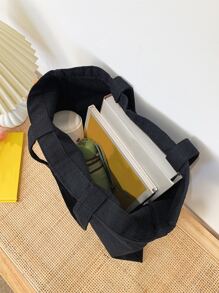 1 pieza Bolsa de lona de unicolor de gran capacidad, bolso de compras informal con asa para el hombro para el trabajo 1 pieza Bolsa de compras de lona versátil, simple, portátil, reutilizable y plegable de gran capacidad para mujeres para exteriores, de vuelta a la escuela, viajes, compras, bolsa escolar, portátil, plegable, gran capacidad, para adolescentes, mujeres, estudiantes universitarias, universidad, escuela secundaria, exteriores, viajes, salidas, trabajo, negocios, transporte, vacaciones, compras, bolso de libros preppy para la semana del libro - Negro - Ver 4