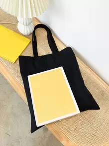 1 pieza Bolsa de lona de unicolor de gran capacidad, bolso de compras informal con asa para el hombro para el trabajo 1 pieza Bolsa de compras de lona versátil, simple, portátil, reutilizable y plegable de gran capacidad para mujeres para exteriores, de vuelta a la escuela, viajes, compras, bolsa escolar, portátil, plegable, gran capacidad, para adolescentes, mujeres, estudiantes universitarias, universidad, escuela secundaria, exteriores, viajes, salidas, trabajo, negocios, transporte, vacaciones, compras, bolso de libros preppy para la semana del libro - Negro - Ver 3