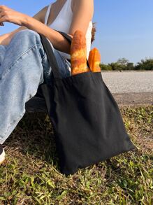 1 pieza Bolsa de lona de unicolor de gran capacidad, bolso de compras informal con asa para el hombro para el trabajo 1 pieza Bolsa de compras de lona versátil, simple, portátil, reutilizable y plegable de gran capacidad para mujeres para exteriores, de vuelta a la escuela, viajes, compras, bolsa escolar, portátil, plegable, gran capacidad, para adolescentes, mujeres, estudiantes universitarias, universidad, escuela secundaria, exteriores, viajes, salidas, trabajo, negocios, transporte, vacaciones, compras, bolso de libros preppy para la semana del libro - Negro - Ver 8