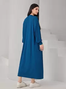 Mulvari Solid Lantern Sleeve Coat & Ribbed Knit Dress - Dusty Blue - View 2