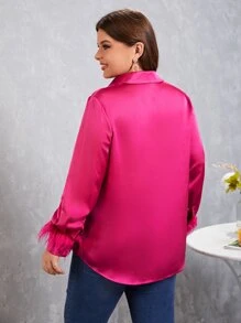 SHEIN Clasi Camisa de peluche puño de satén - Rosa Fucsia - Ver 2