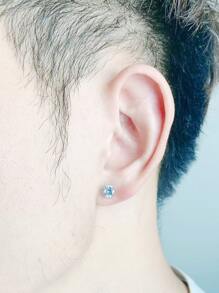 Fashionable and Popular Men Round Cubic Zirconia Stud Earrings Stainless Steel Punk Hip Pop Style for Jewelry Gift and for a Stylish Look - Silver - View 2