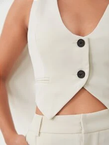 BizChic Blazer chaleco con botón delantero - Beis - Ver 3