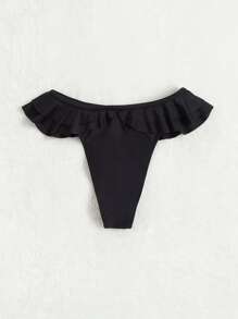 Swim SXY Summer Beach Plain Ruffle Bikini Bottom - Black - View 4