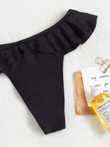 Swim SXY Summer Beach Plain Ruffle Bikini Bottom - Black - View 5